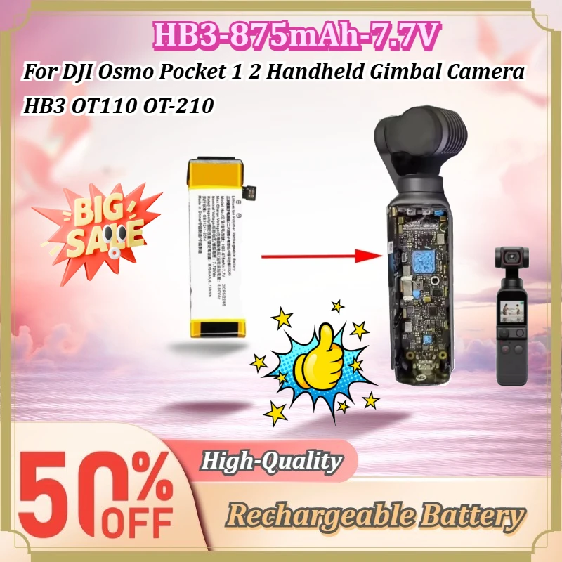 For DJI Osmo Pocket 1 2 Handheld Gimbal Camera HB3 OT110 OT-210 7.7V 875mAh Rechargeable Li-Polymer Replacement Battery Pack