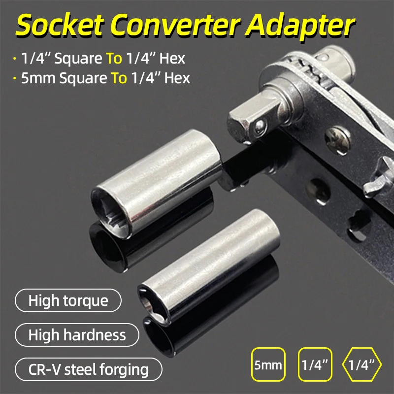 Socket Adapter Head 1/4 Inch Square Drive To 1/4“ Hex Socket Adapter Converter Adapter Wrench Quick Change Hand Tool Accessories