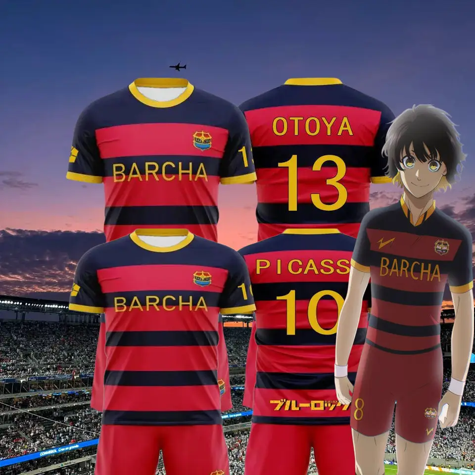 

Men Jersey Set Anime Blue Lock #13 FC Barcha Football 3d Print T-shirt Short 2pcs Sets Suit Training Sports Tops Tees Children