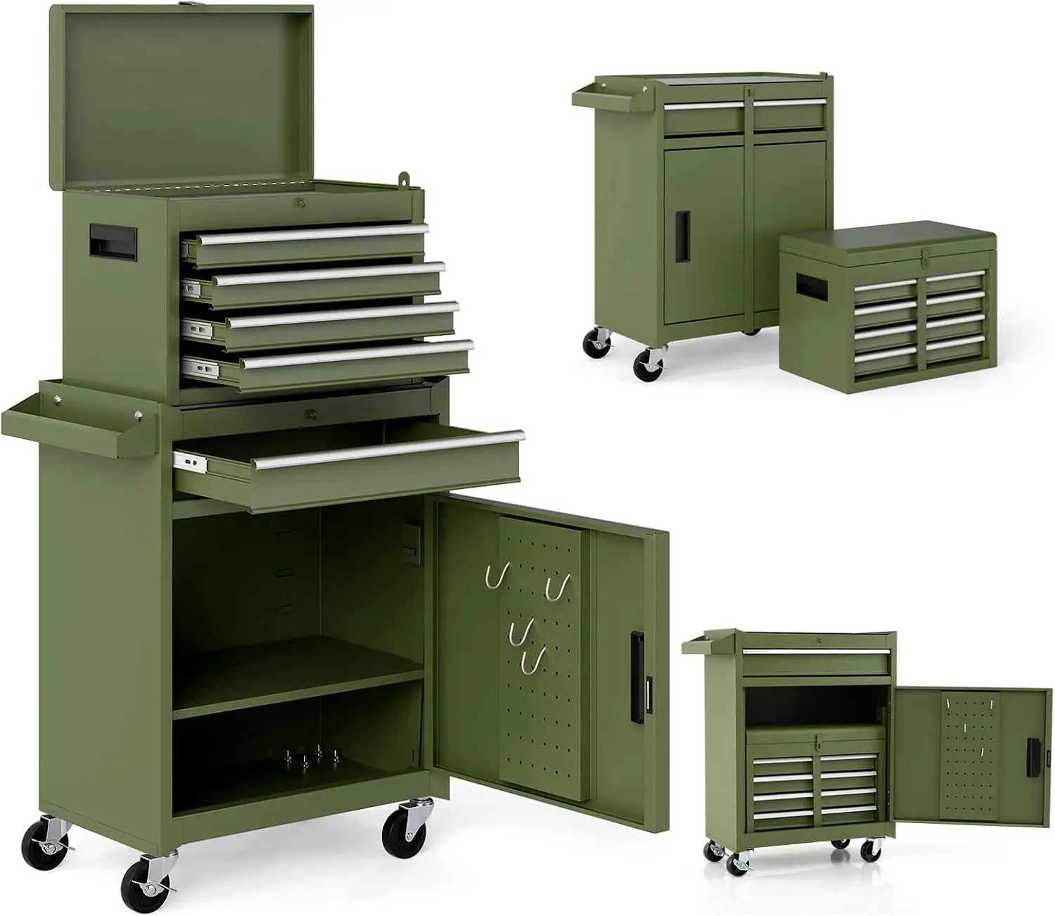 Rolling Tool Chest Cabinet With Five Drawers, Detachable Top Toolbox Storage Cart, Heavy Duty Metal Organizer With Lockable Universal Wheels, Utility Workstation For Garage Workshop, 1 Pack