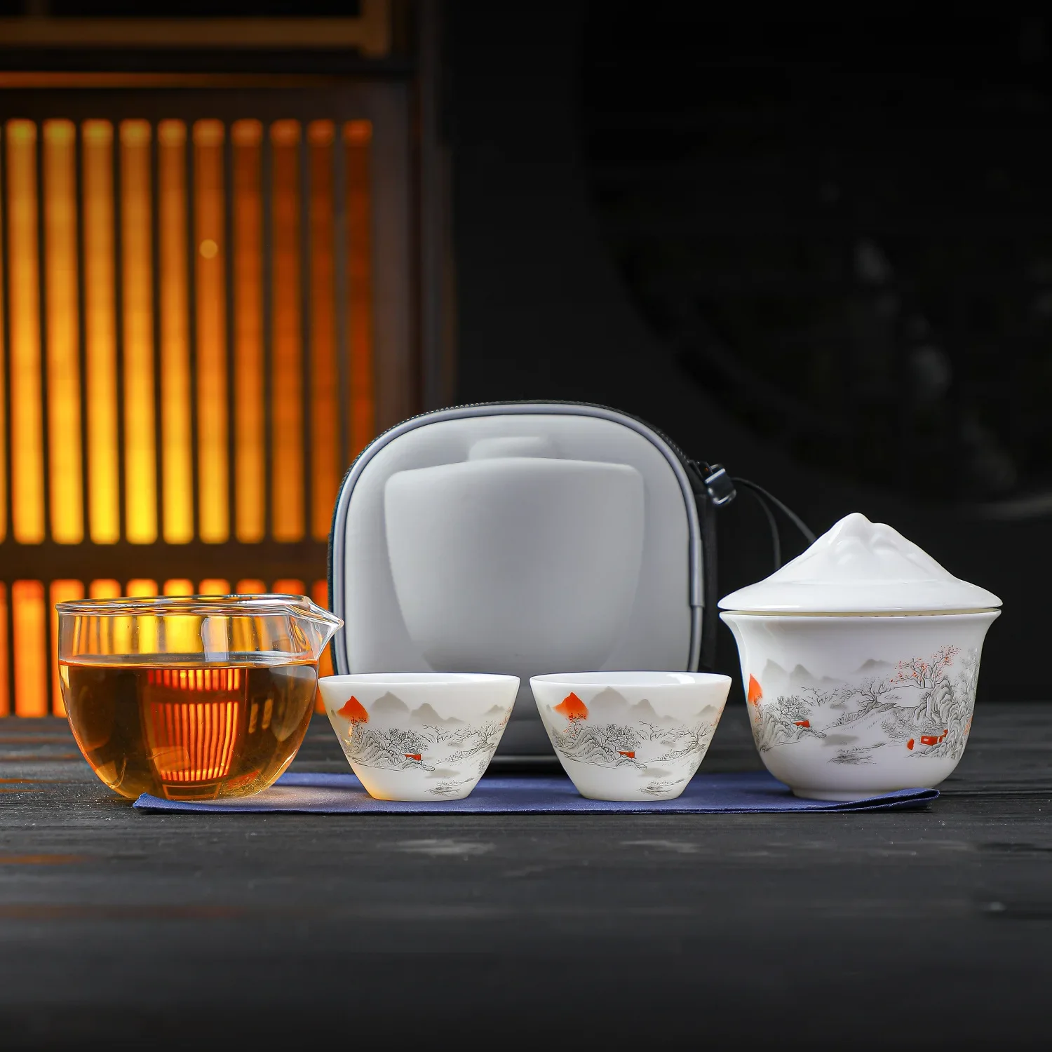 Handmade Ceramic Gift Suet Fat Jade Travel Teaset Outdoor Portable Storage Bag Quick Cup Travel Car One Pot Two Cups Hand Kettle
