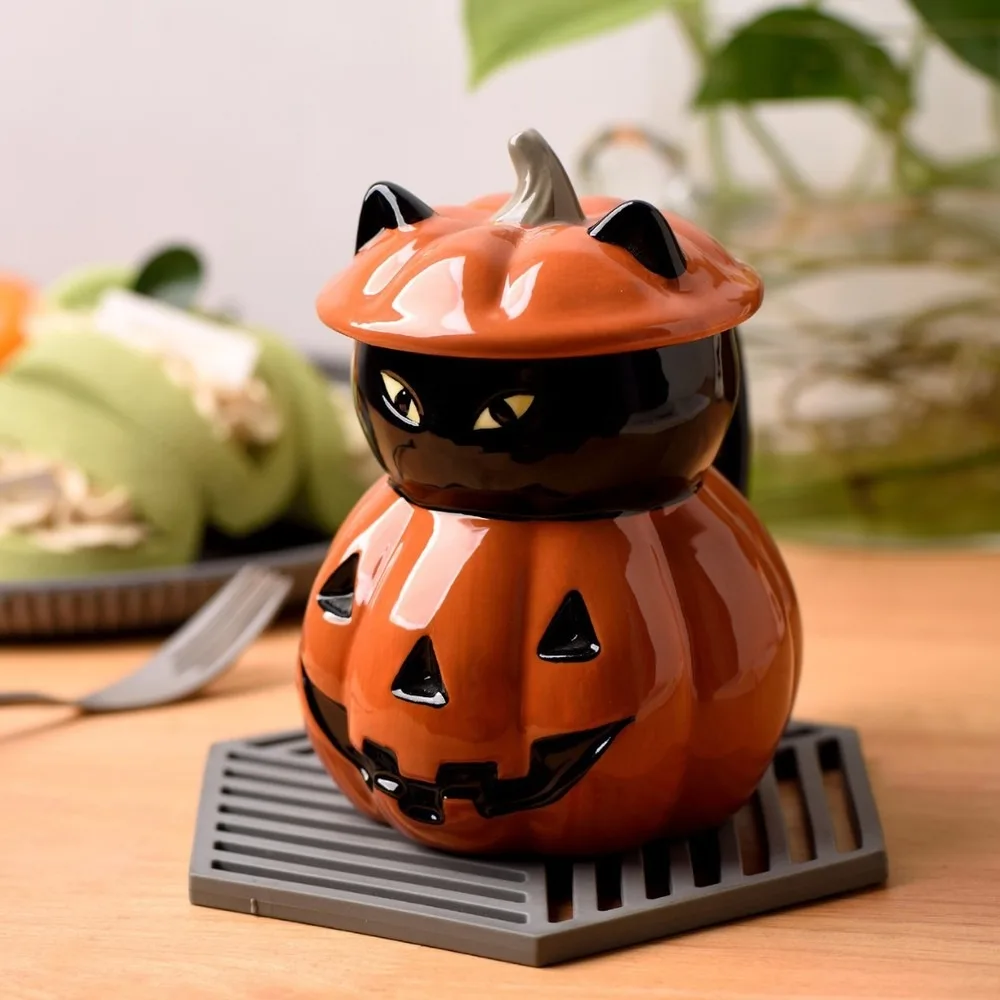 Halloween Embossed Creative Cat Pumpkin Mug with Lid Ghost Cartoon Hat Cute Funny Coffee Ceramic Cup