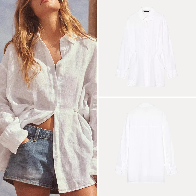 

Весна 202, женское модное простое льняное длинное све, длинный воротник-стойка, драпированное волокно, полиэфирное волокно, 00% универсальный Sle