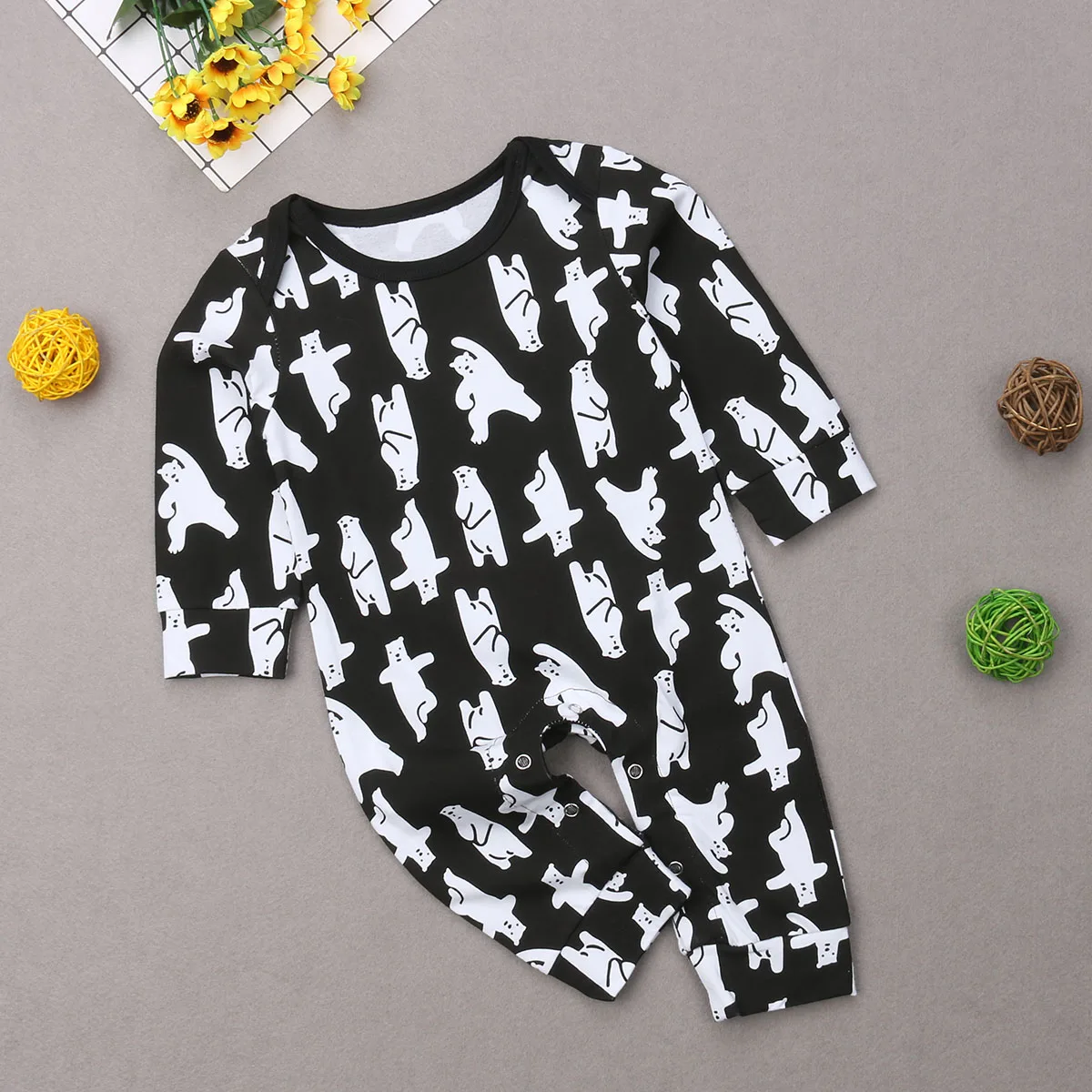 Baby Boy Girl Rompers Long Sleeve Cotton Baby Boy Clothes Bear Print Fashion Infant Clothing Jumpsuit Autumn