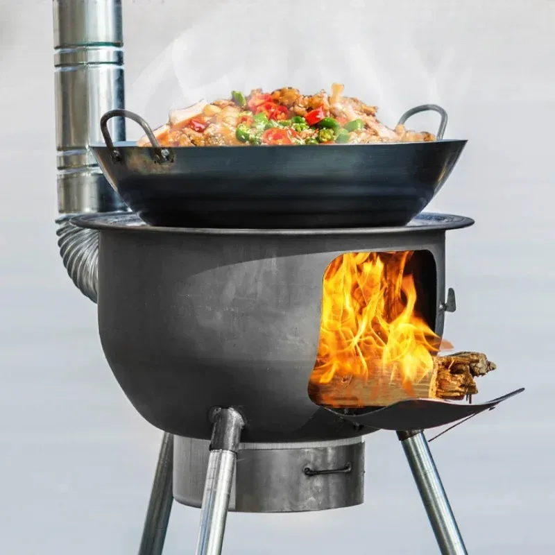 

Дровая печь, бытовая сельская горящая дрова, мобильная большая кастрюля, платформа, уличная походная печь, наземный горшок