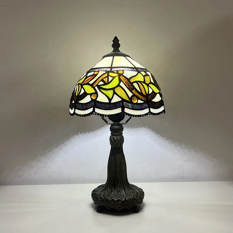 8 Inch Tiffany Style Table Lamps Stained Glass Lamp Orchid Shape Personalized Antique Base Home Decor