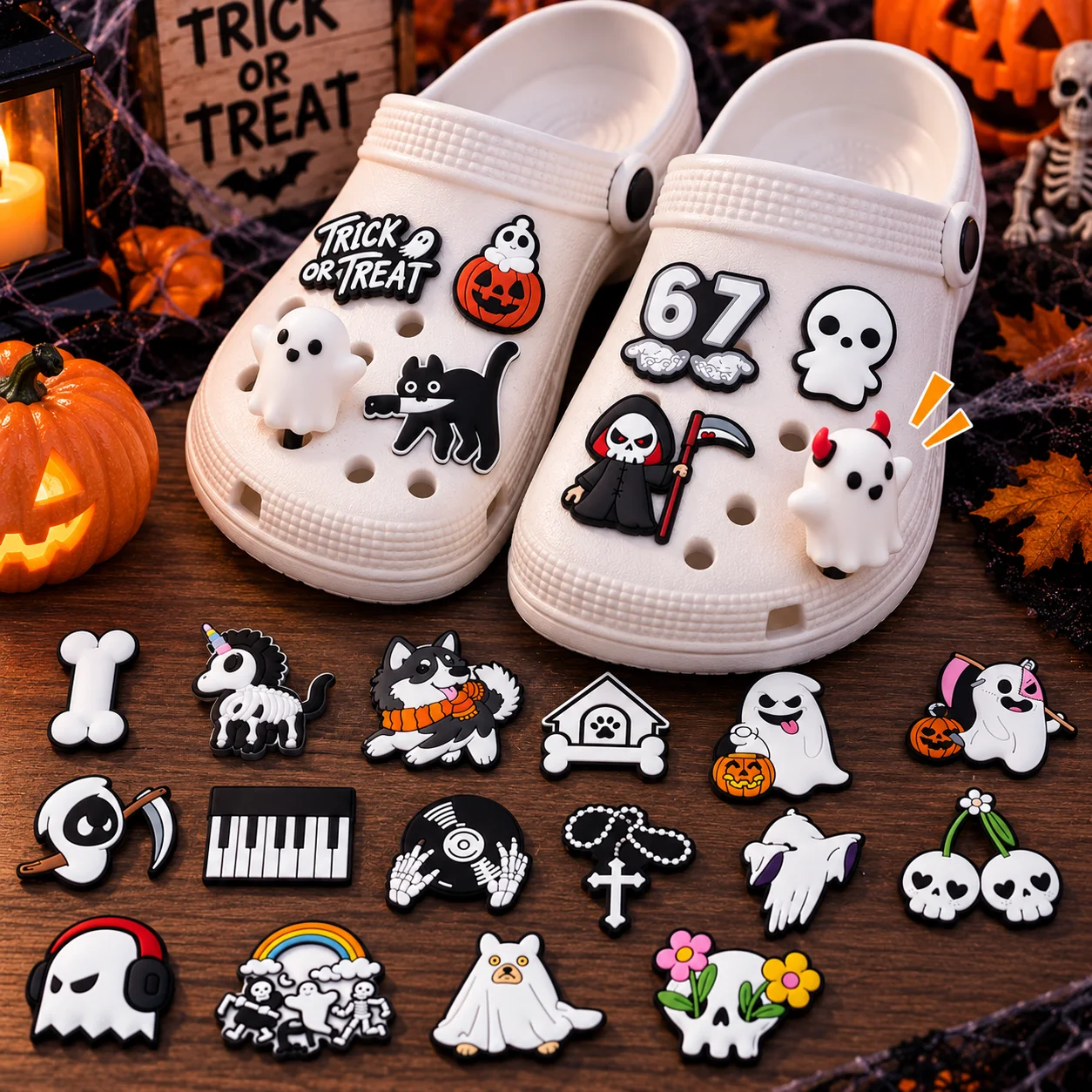 1/25PCS Cute Halloween Shoe Charms Set Ghost Skeleton Pumpkin Black Cat Pins for Clogs Spooky Party Accessories Gift for Teens