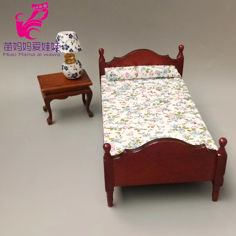 

1:12 1:8 BJD Doll House Mini Furniture Model Bedroom Retro European Bed Doll House Diy Furnitures