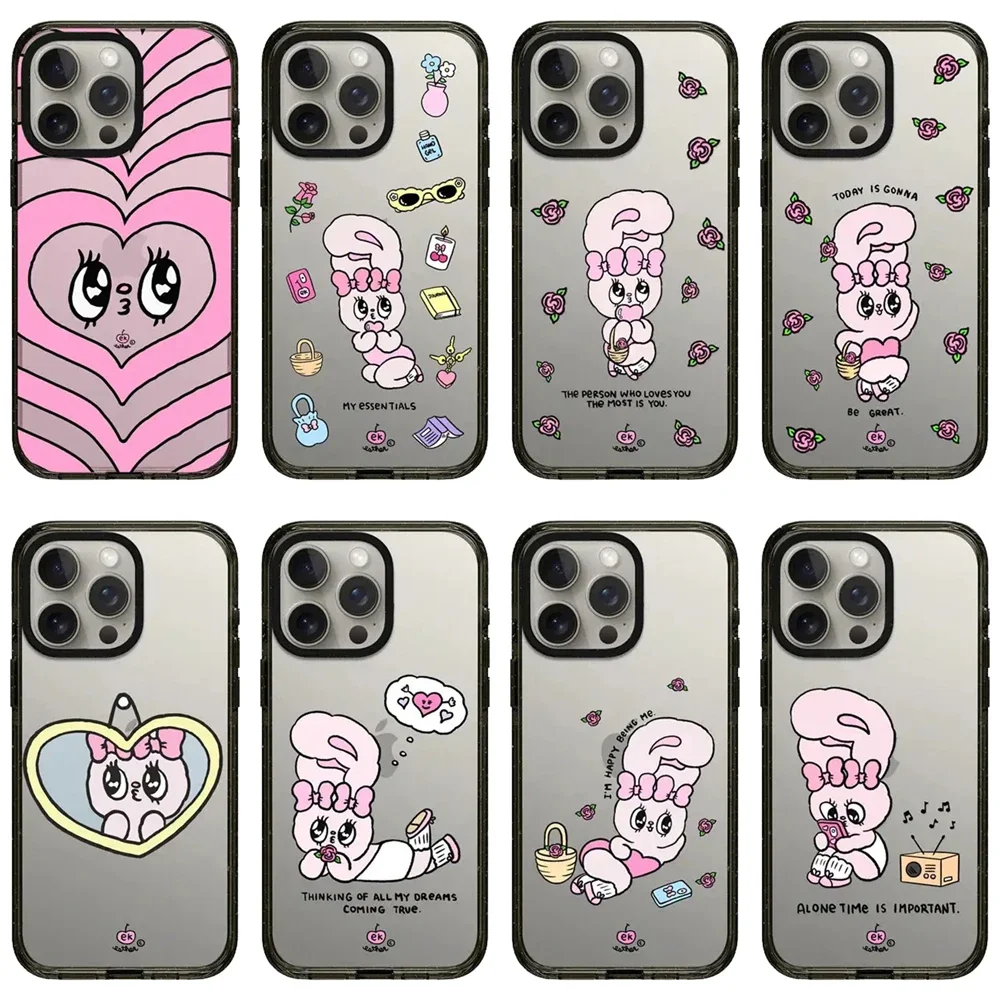 

Cute Pink Rabbit 2.5 Acrylic Black Border Phone Case Cover for IPhone 12 13 14 15 Pro Max Case
