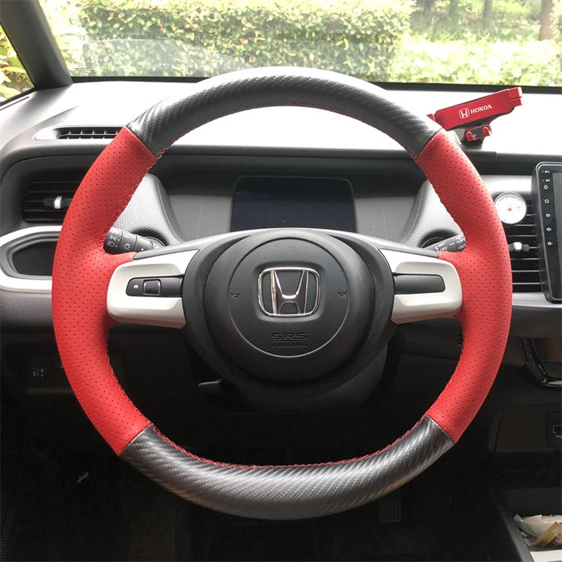 Customized Hand-sewn Car Steering Wheel Cover Braid for Honda Fit Jazz 2020-2026 Artificial Microfiber Leather Car Interior