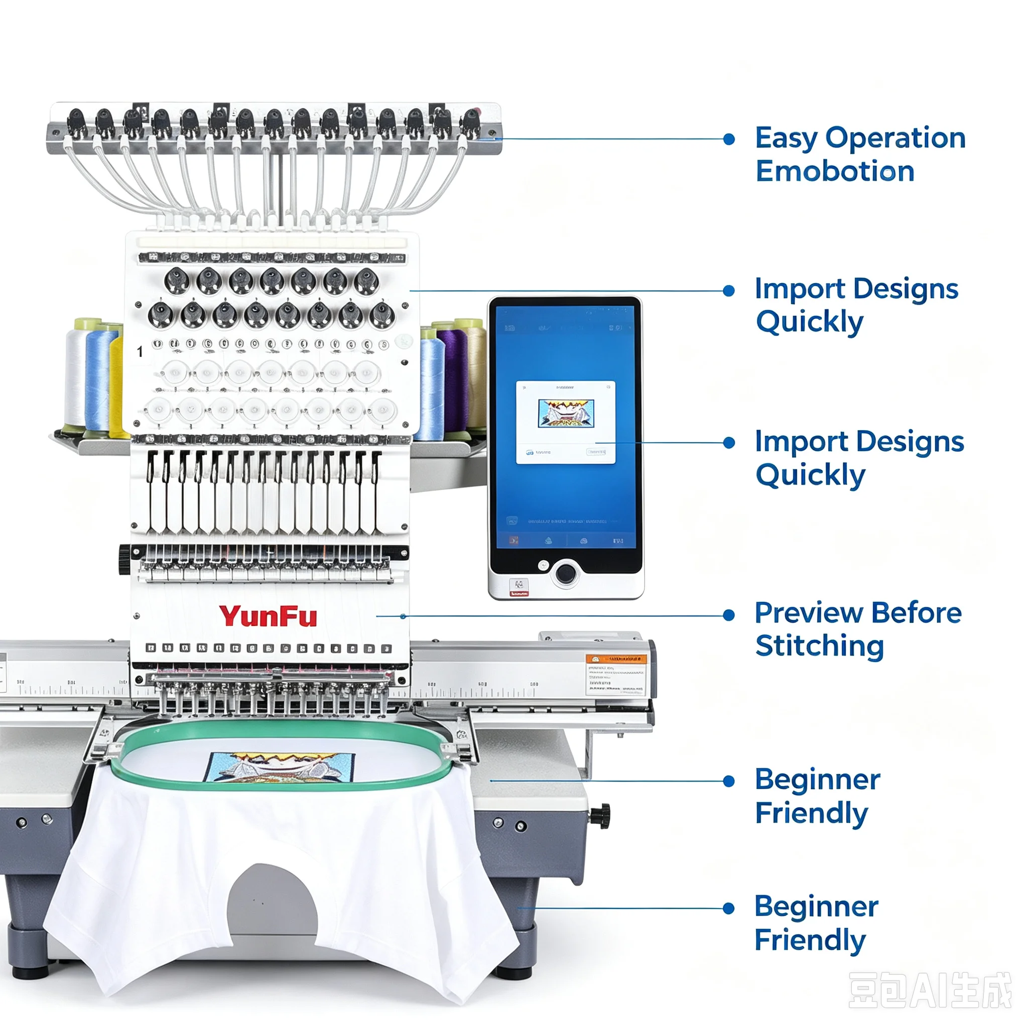 Digital Automatic Embroidery Machine Single Head T-Shirt Cap Flat Garment