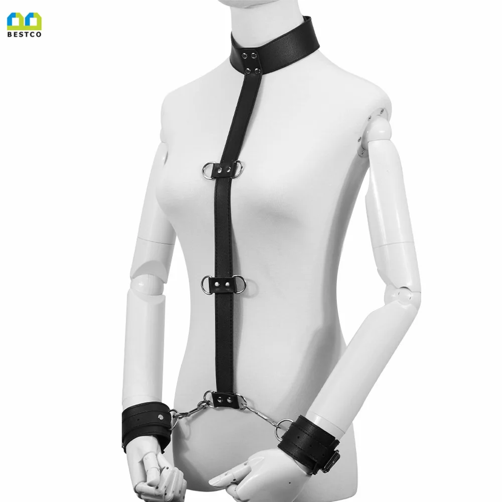 Adult Sex Toys Couple Flirting Alternative Flirting Sexy Black Leather Collar Integrated Handcuffs Gags & Muzzles - Image 3