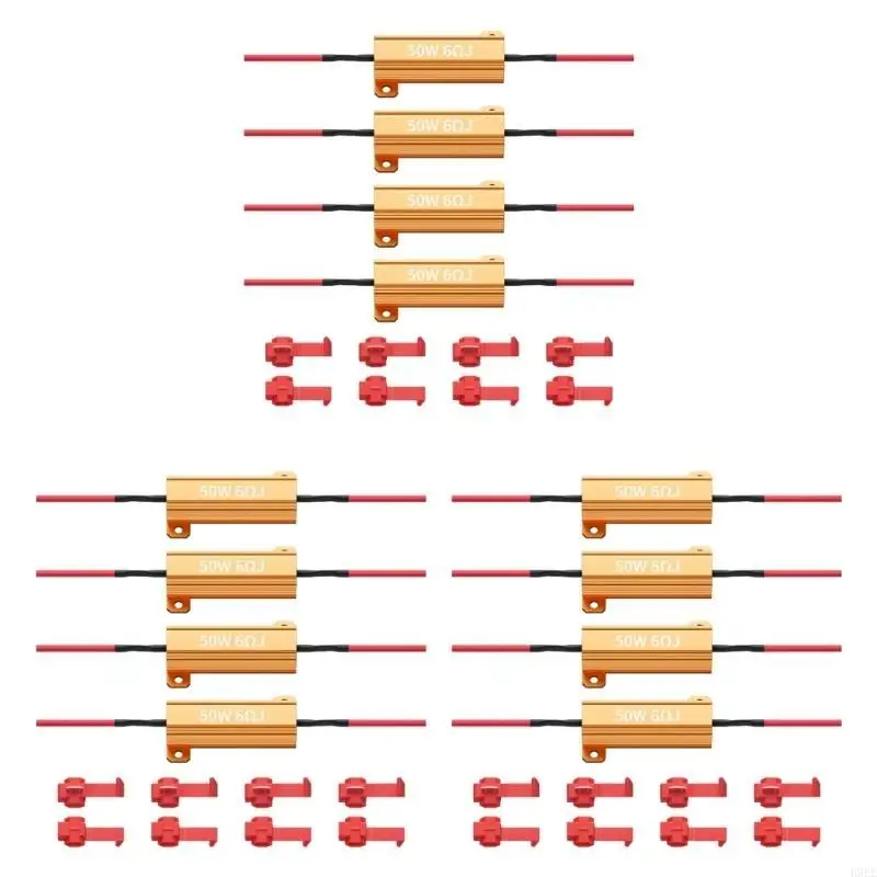 

50W Aluminum Resistors for LED Lights 12V Vehicle Wiring with T Tap Quick Connection Installation H9EE