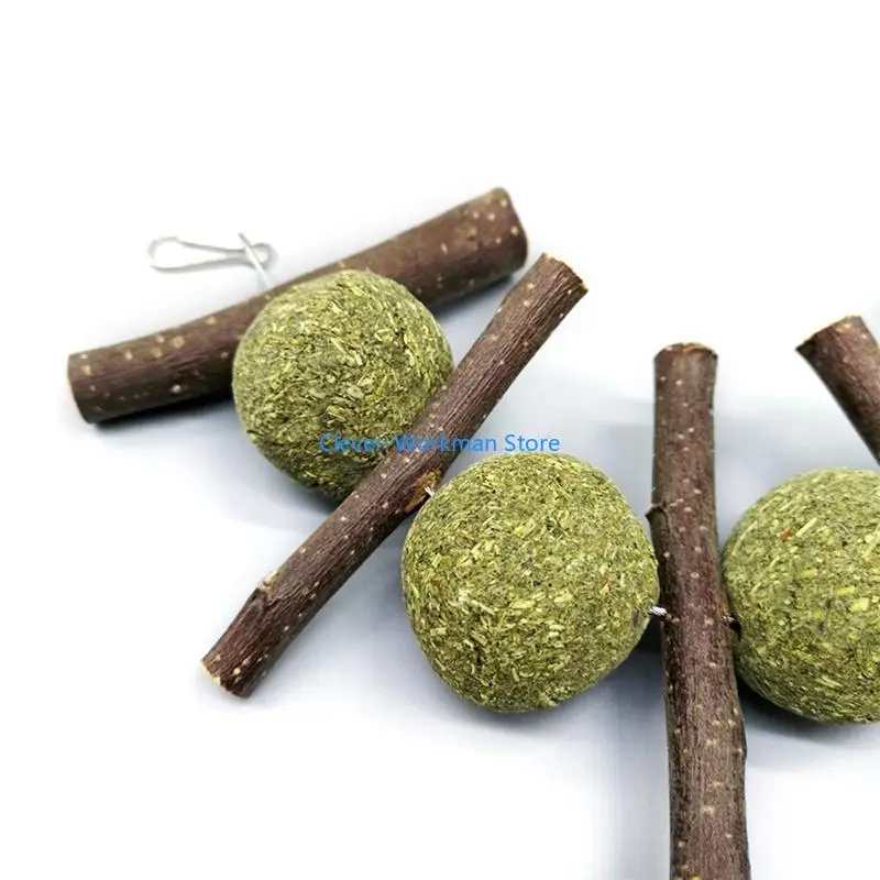 

24TD for Hay Treat Bunny Chew Hanging Sticks Natural Grass Balls Toy for Rabbit Squirrel Ferret Small Pets Dental C