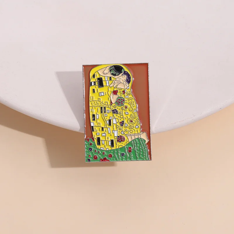 Broches de pintura al óleo abstracta de Gustav Klimt, alfileres de esmalte de beso, insignias de solapa, joyería de dibujo elegante, regalo al por mayor