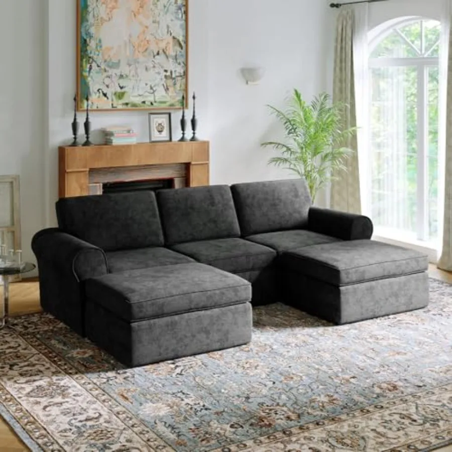 

108" Modular Sectional Sofa, Modular Sectional Couches for Living Room, Chenille Removable Cover Boneless Couch with Smarts Coi