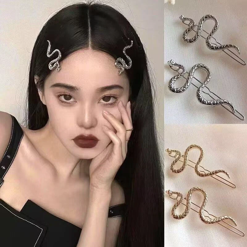 

2Pcs Gothic Metal Snake Shaped Hair Clip For Women Girls Fashion Punk Barrettes Versatile Side Clip Creative Hair Accessories