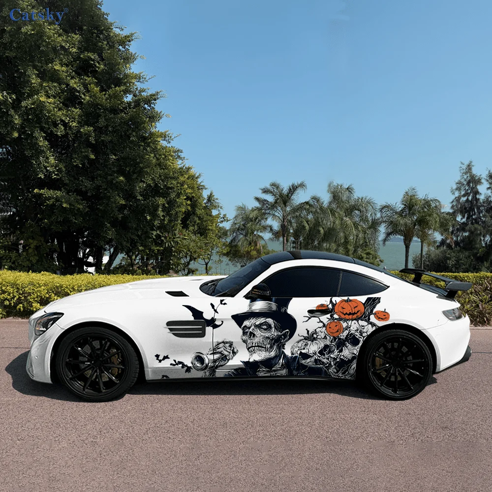 

Top Hat Skeleton Horn Pumpkin Car Side Sticker Decor,PVC Waterproof Scratch Resistant Decal,Car Protection,Auto Accessories Gift