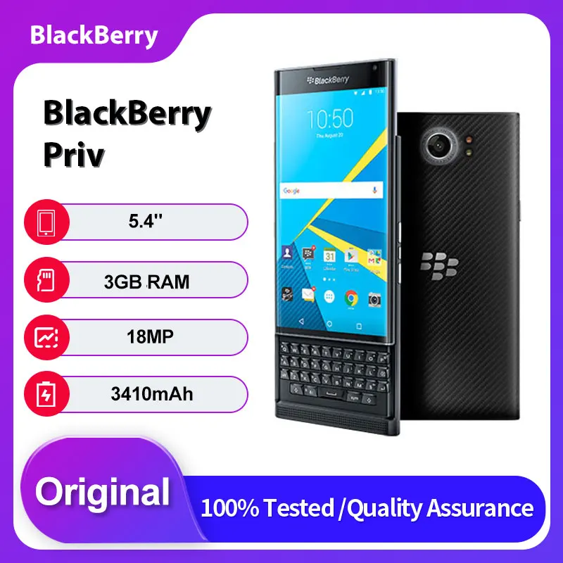 Оригинальный разблокированный мобильный телефон BlackBerry Priv с Bluetooth и Wi-Fi, 5.4 дюйма, 32 ГБ, 3 ГБ ОЗУ, 3410 мАч, 18 МП