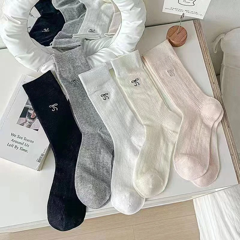 

1 Pair Summer Thin Mid-tube Stockings Women Girls Sweet Lace Bow Sock Casual Crew Loose Sox Streetwears Hollow Out Long Socks