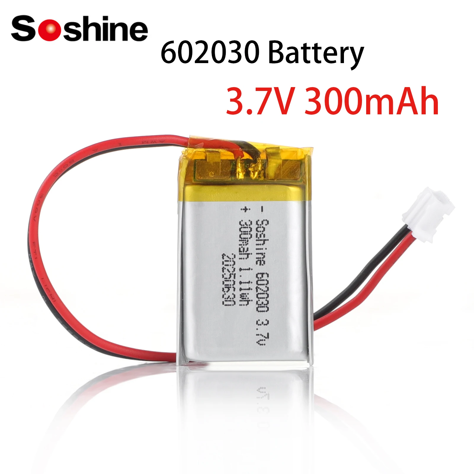 Soshine 602030 بطارية ليثيوم 300 مللي أمبير 3.7 فولت ليثيوم أيون بوليمر بطاريات قابلة للشحن للعب سمّاعات بلوتوث أدوات ملحق #2