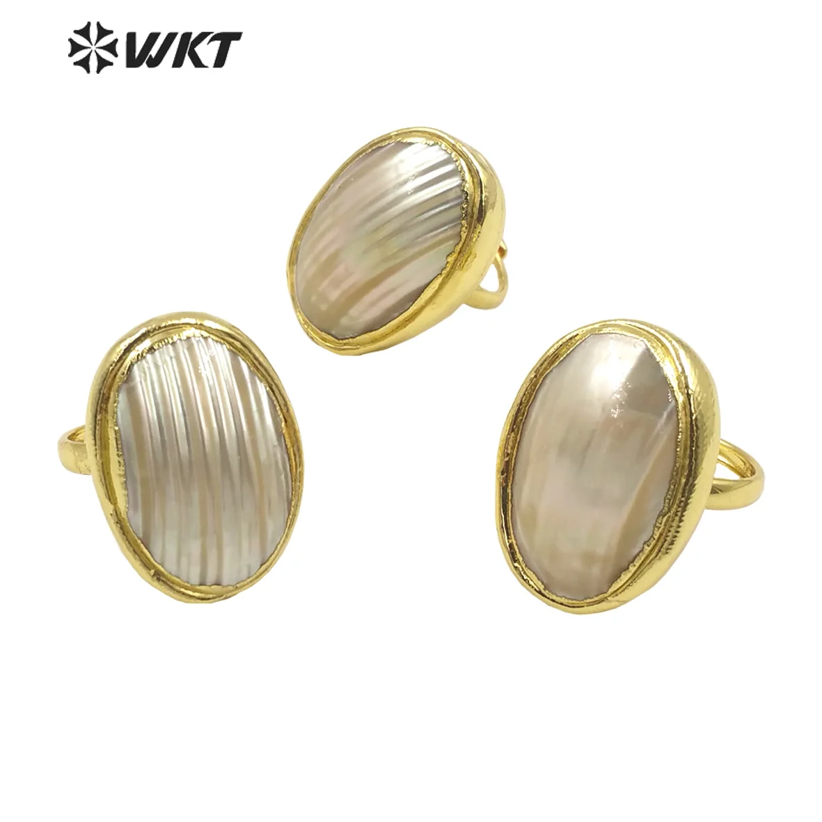 Imagem -02 - Unisex 18k Banhado a Ouro Anéis Ajustáveis Grande Forma Oval Mabe Branco Shell Acessórios de Festa Wt-mpr076 Nova Chegada