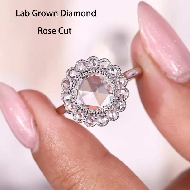 1.63CT DEF/ VS VVS Round Rose Cutting IGI Certified Laboratory Planting Diamond Sunflower Ring Low Inlay Customized Ring