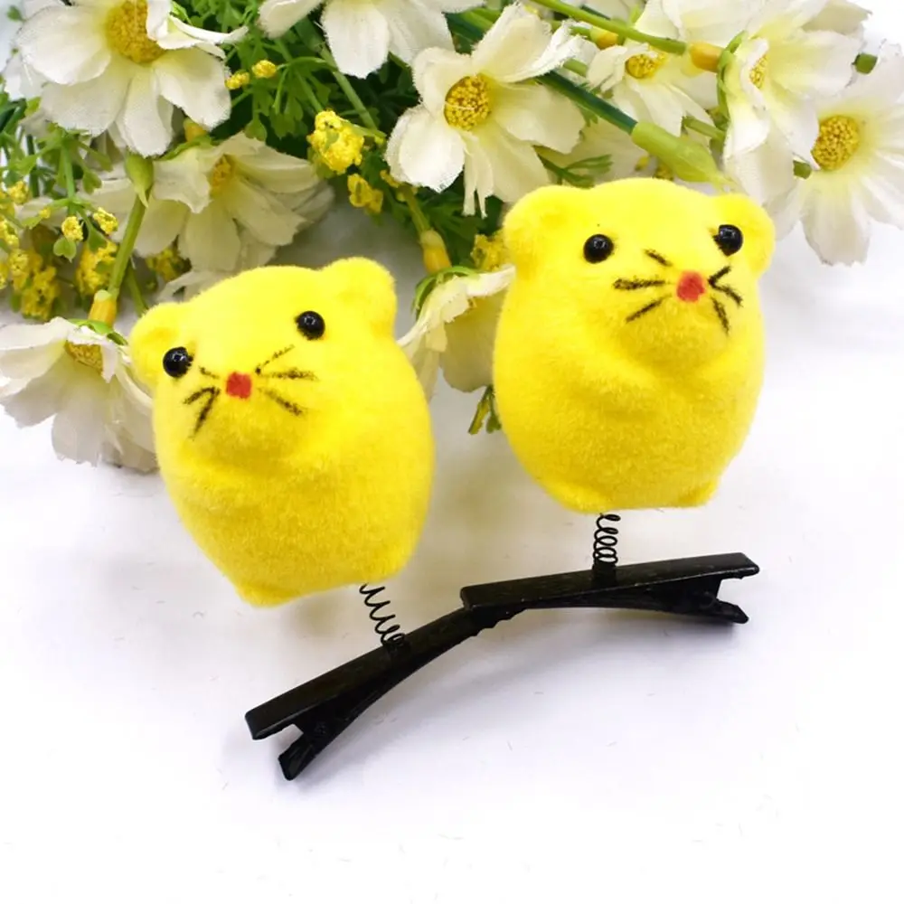 คลิปหนีบผมรูปเป็ด3D รูปสัตว์ผ้ากำมะหยี่ขนเป็ดสีเหลืองขนาดเล็กมีตะขอเกี่ยวผมรูปการ์ตูนน่ารักฤดูใบไม้ผลิจำนวน10ชิ้น