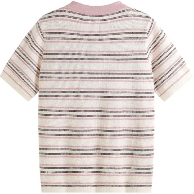 Summer Horizontal Striped Heart-shaped Tattoo Women's T-shirt Fashionable and Comfortable Texture Short Sleeved High-quality Top