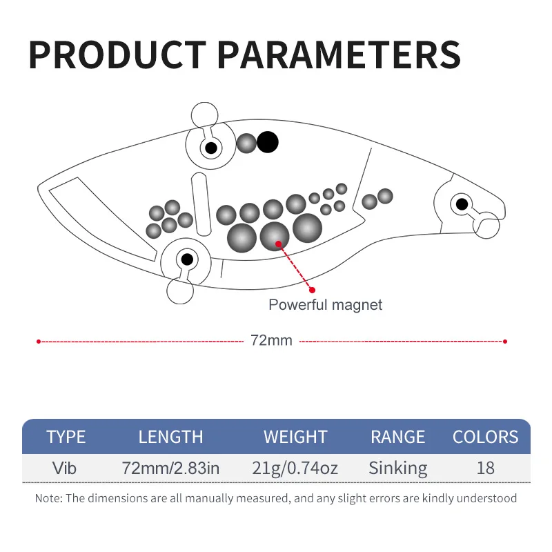 Imagem -02 - Mseas Afundando Vib 72 mm 21g Isca de Pesca Chocalho Vibração Artificial Isca Dura Barulhenta Wobblers para Pike Bass Fishing 18 Cores