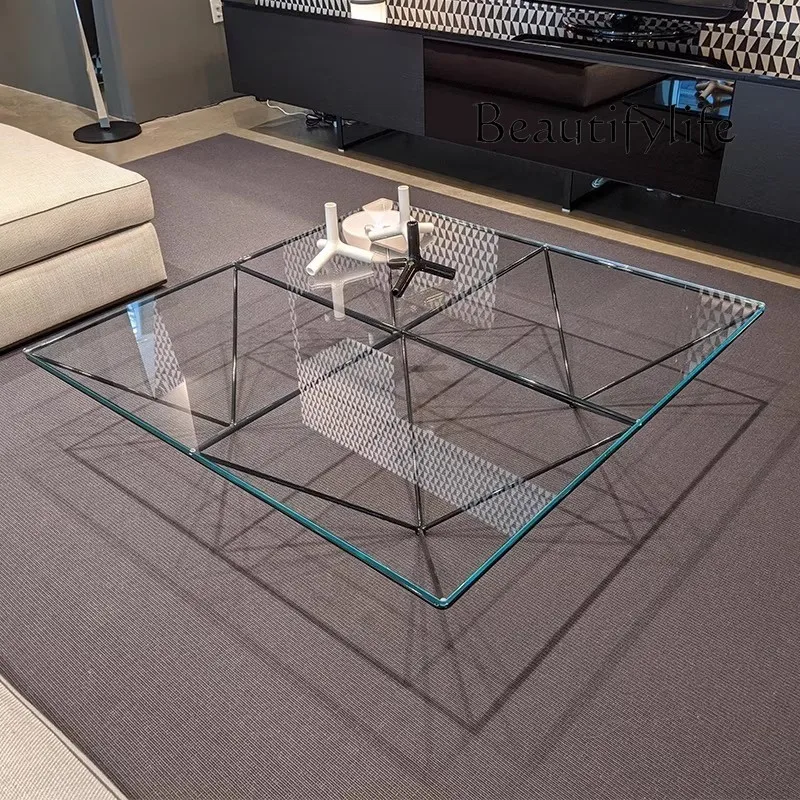 

Italian glass coffee table designer creative living room stainless steel square coffee table