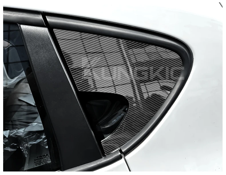 Für Seat Leon MK2 1P Altea 2005 2006 2007 2008 2009 2010 2011 2012 Dreieck Fensteraufkleber Kohlefasermuster glänzend schwarz – Detail 7