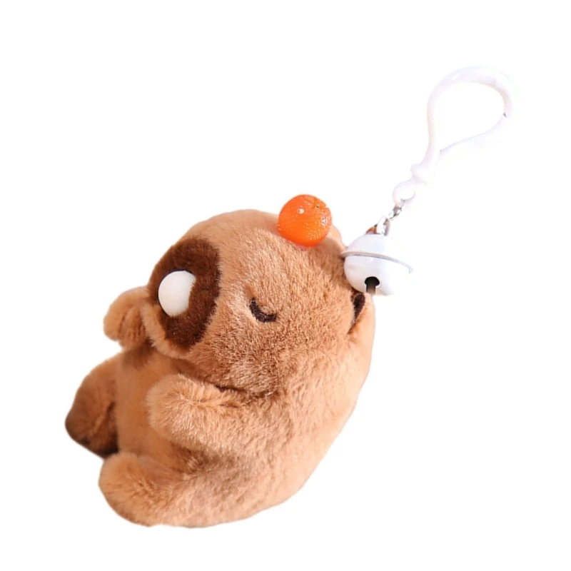 Mini Capybara with Orange Keyring Furry Cartoon Boy Keychain Girl Backpack Pendant Birthday Ornament Kids Gift