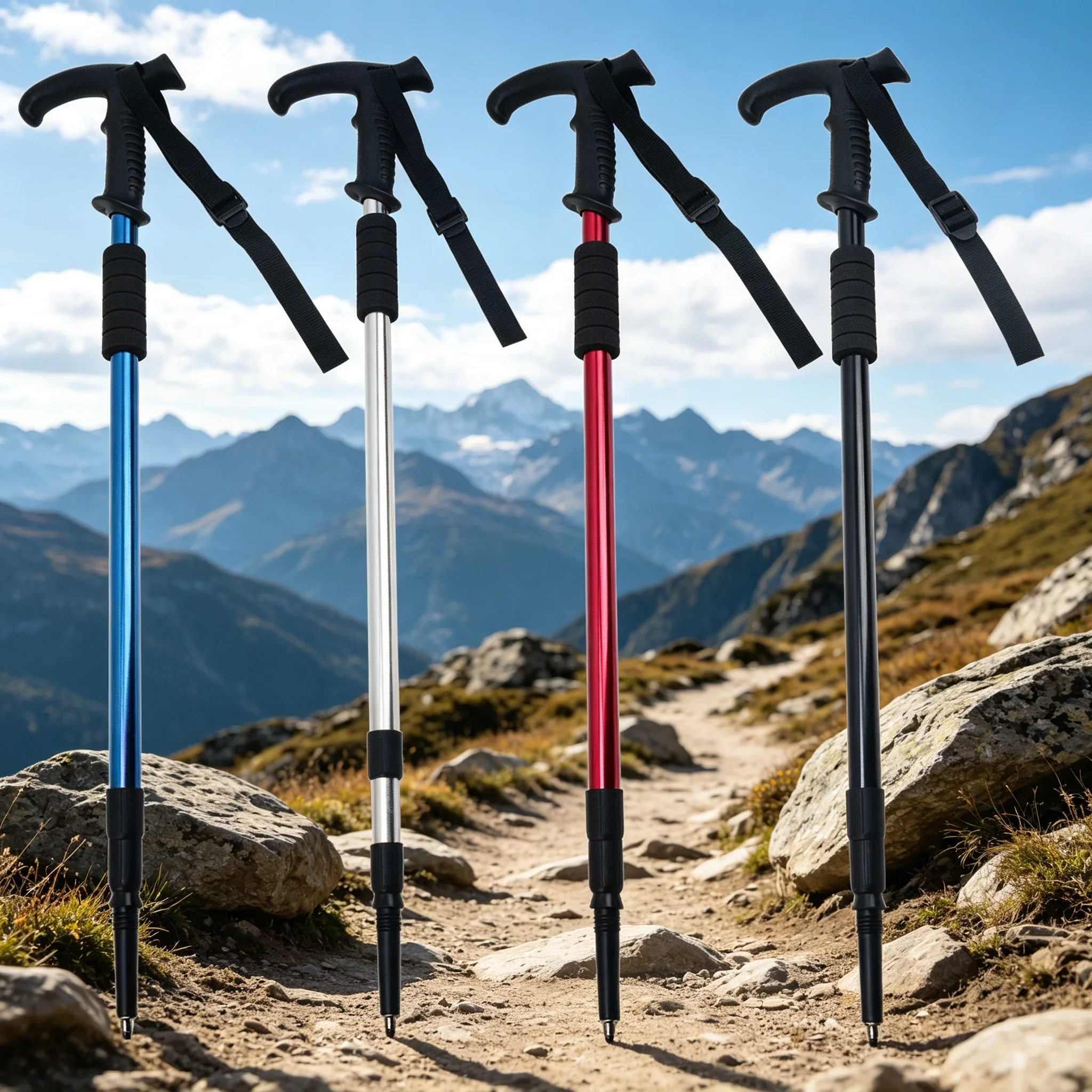 Outdoor Folding Trekkings Pole 4-Section Portable Walking Hiking Telescopic Stick Lightweight Camping Climbing Trekking Stick