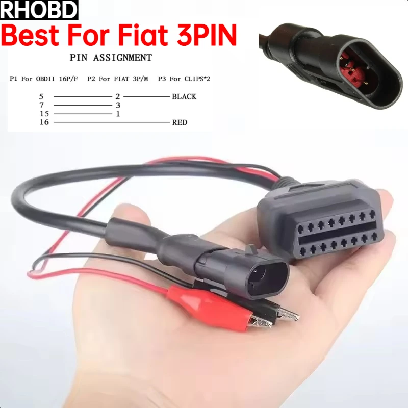 Best For Fiat For Lancia OBD2 Cable 3Pin to 16Pin For Alfa Remeo OBDII Plug Connector Adapter Car Extension Diagnostic Cables