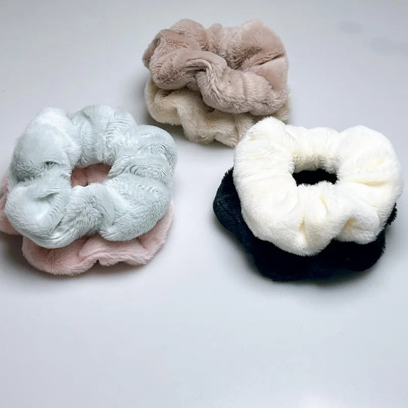 Warm Furry  Hair Scrunchie For Women Elastic Hair Rubber Bands Girls Plush Hair Tie Gum Black Ponytail  Holder Rope Accessories