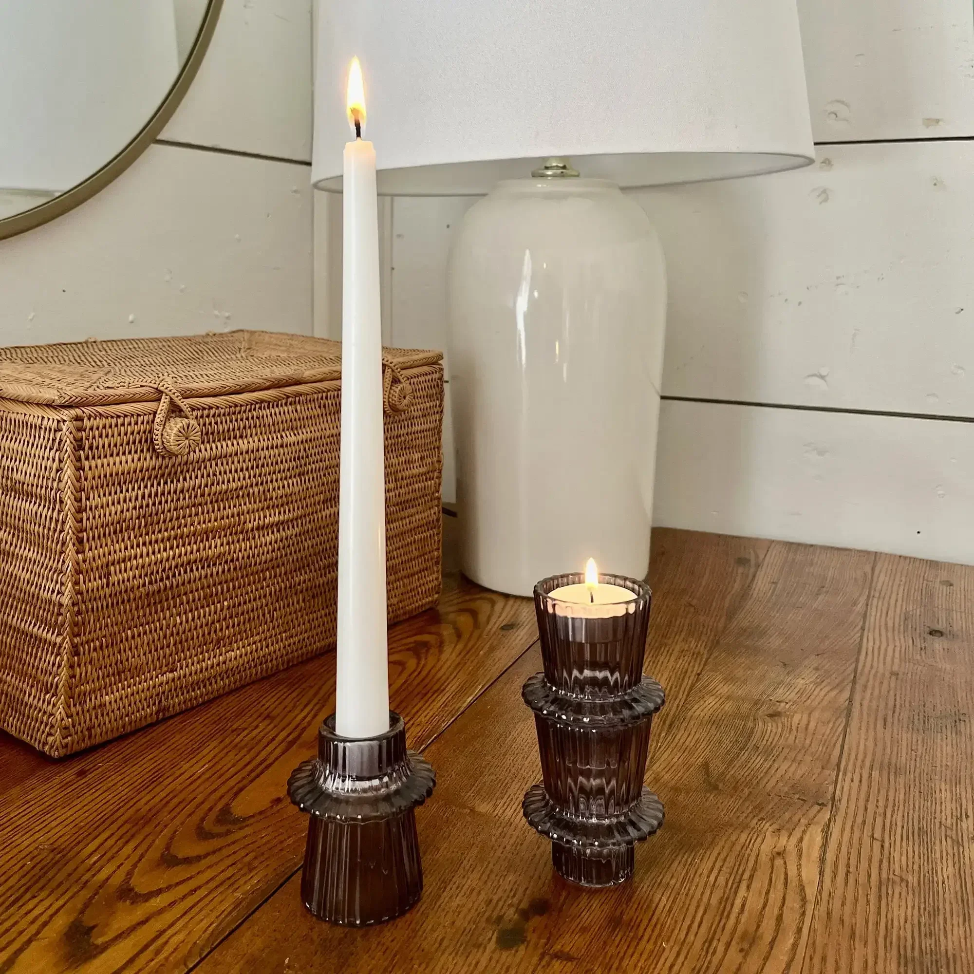 (3 عبوات) حامل شموع مضلع من الزجاج الدخاني المزخرف، مجموعة من 3 قطع، 3 بوصات #3