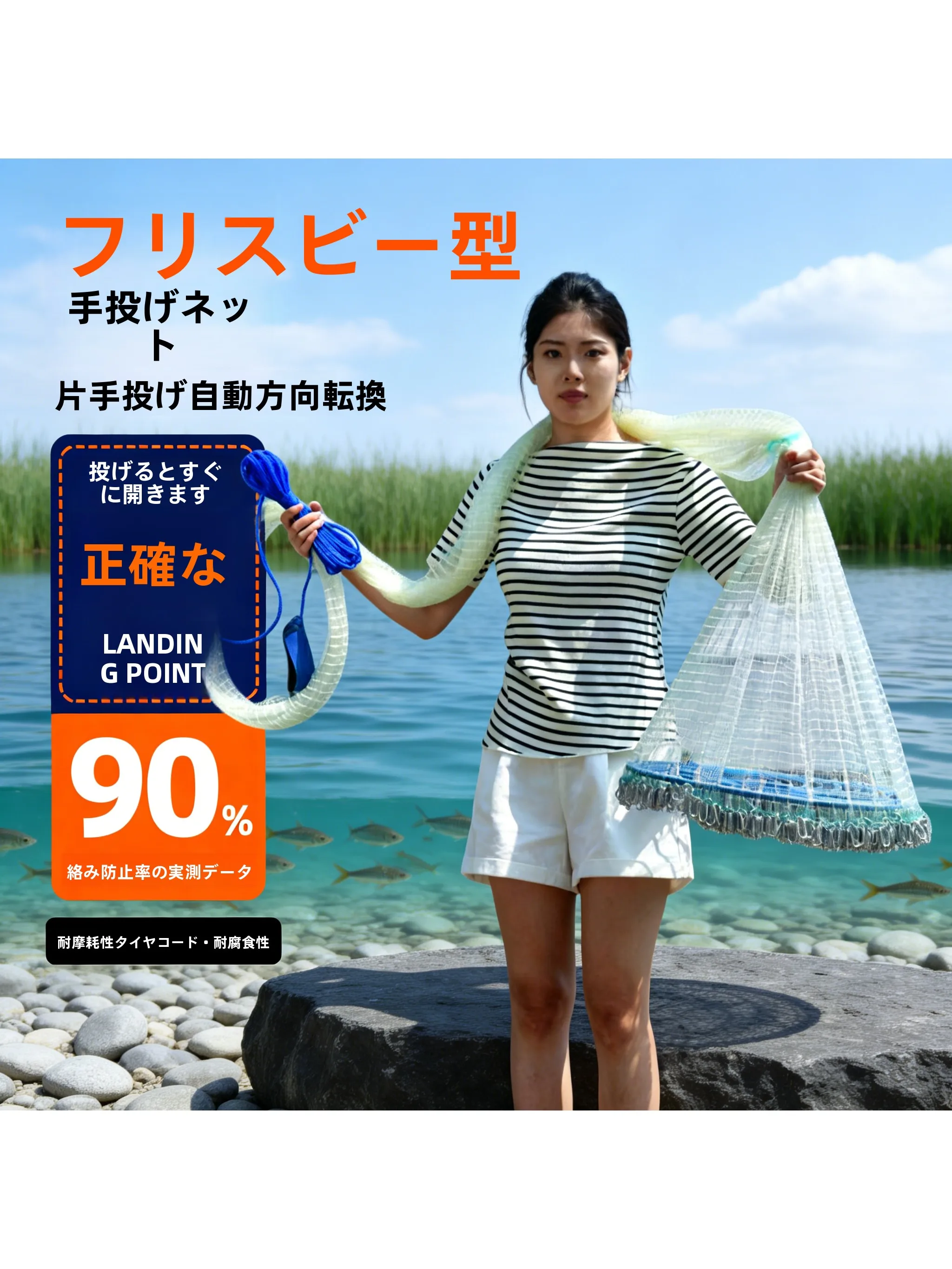 シンプルな円盤型手投げ網、操作簡単、初心者に最適、アウトドアキャンプ旅行用品、中国製釣り網