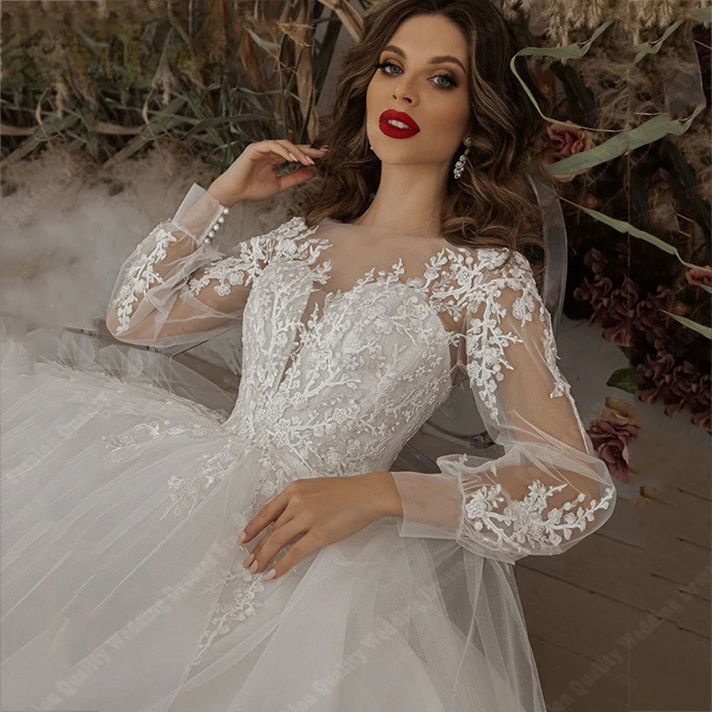 Vestidos De Novia con calcomanías dulces para mujer, Mangas De encaje abullonadas blancas, Vestidos De Novia Vintage, nuevo diseño De calcomanías De tela brillante, Vestidos De Novia