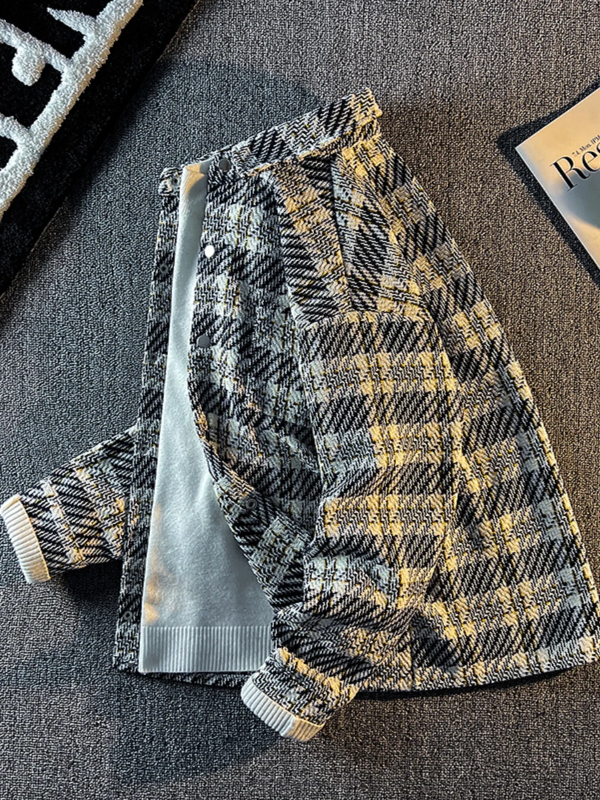 

Мужское шерстяное пальто в клетку с длинными рукавами, свободного кроя, весенне-осеннее, повседневное, винтажное, в американском стиле, молодежное, модное