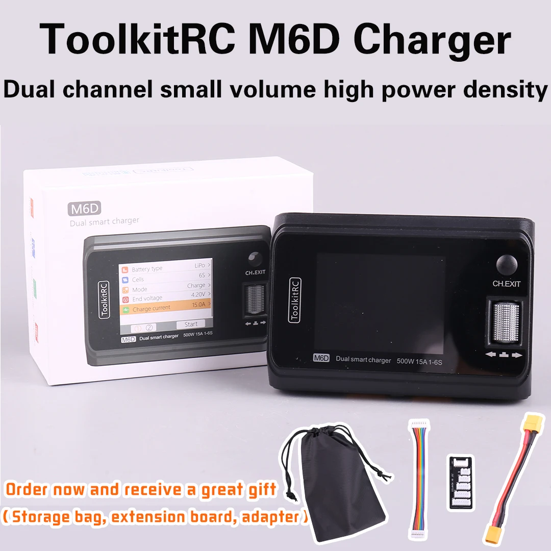 ToolkitRC M6D V3 500W 15A DC Dual Channel MINI Smart Charger Discharger For 1-6S Lipo Battery FPV Model Spare Part Replace M8