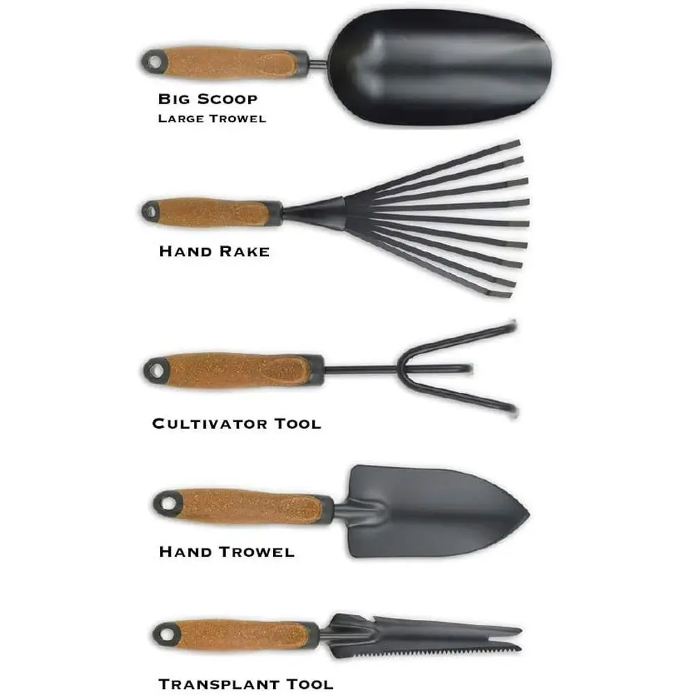 

5-Piece Heavy Duty Steel Garden Tool Set with Cork Handles