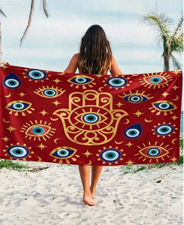 Toalla de playa diseño ojo de microfibra suave y rectangular_voghion.com