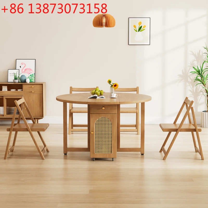 Unique Folding Kitchen Table Chairs Modern Round Extendable Mobile Dining Table Set Small Wood Mesas De Comedor Furniture