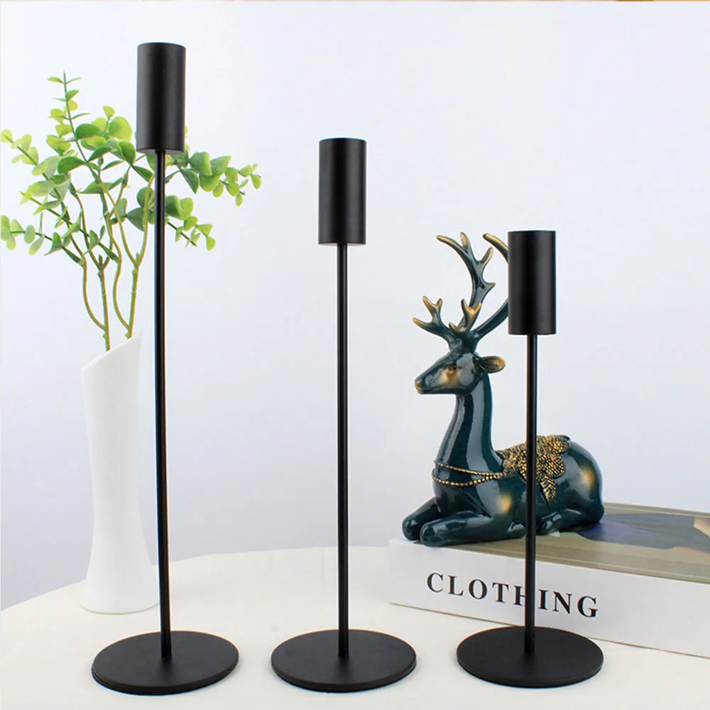 Wholesale Candlestick Nordic Luxury Vintage Metal Candle Holders for Christmas Candle Stick Black Plating Metal Candle Holders