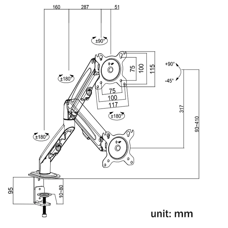 GC08-12 Desktop Monitor Mount Bracket for 13 to 27-Inch LCD Screens Rotate & Tilt Adjust Monitor Desk Stand Support