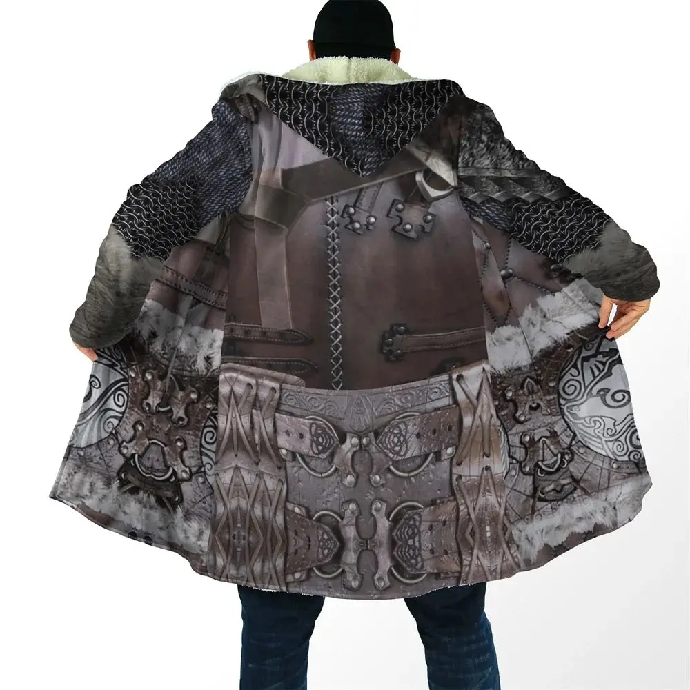 

MSIEESO Autumn Winter Men Hooded Cloak Viking Tattoo Pattern Printed Women Wind Breaker Casual Thick Warm Unisex Hood Cloak