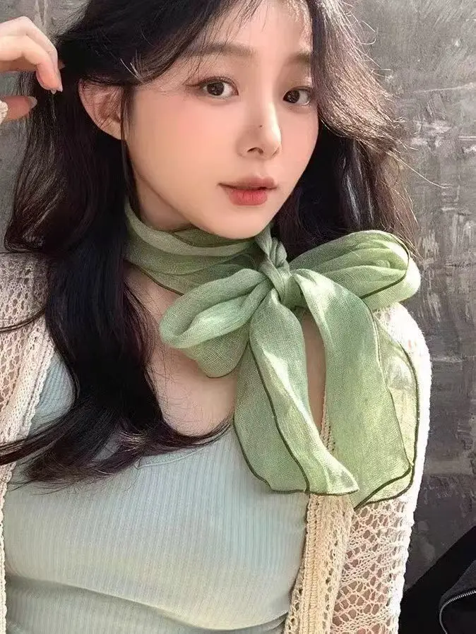 Korean Original Order Barn Style Retro 100% Linen Solid Color Silk Scarf Small Long Women's Spring and Autumn Neck Scarf