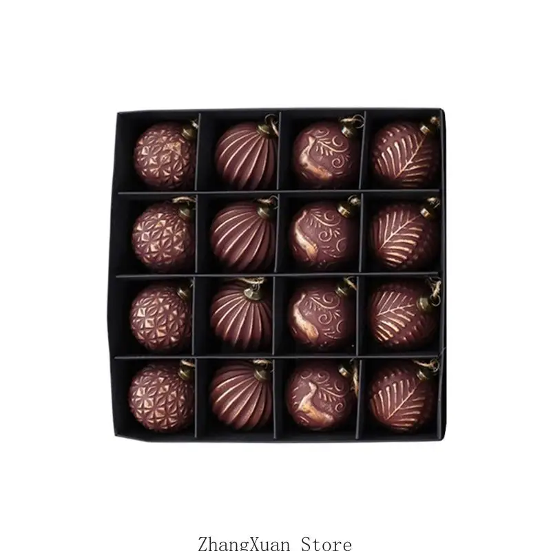 Christmas Ball Ornament Set, 12 Piece Antique Hanging Baubles with Embossed Finish and Ready Cord for Tree Decoration 3XUF