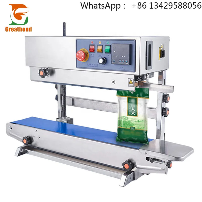 FR900 Stainless Steel Continuous Band Sealer Pet Food Coffee Plastic Bag Printing Vertical Stand Horizontal Type Sealing Machine